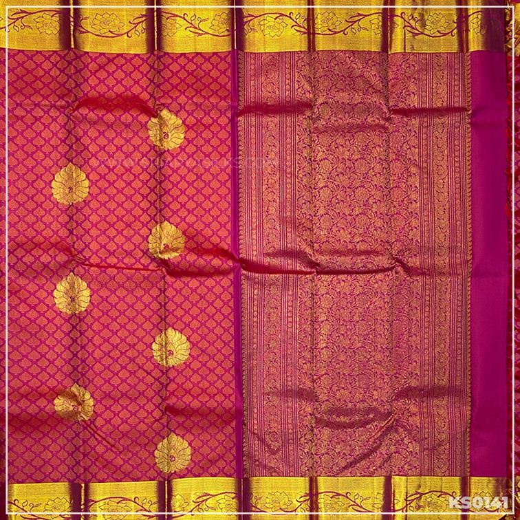 Reddish Pink Kanchivaram Brocade Silk Saree from Sri Arya Silks, Chennai