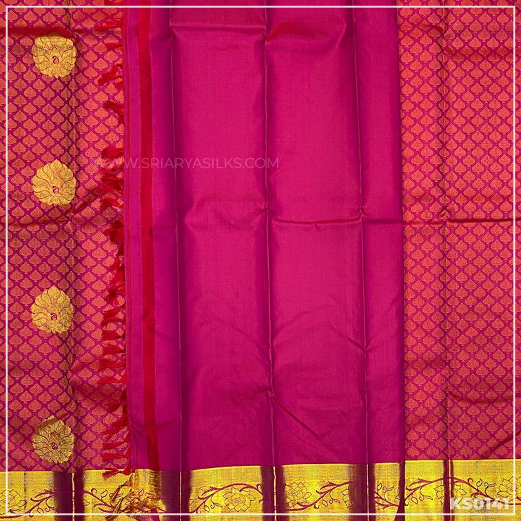 Reddish Pink Kanchivaram Brocade Silk Saree from Sri Arya Silks, Chennai