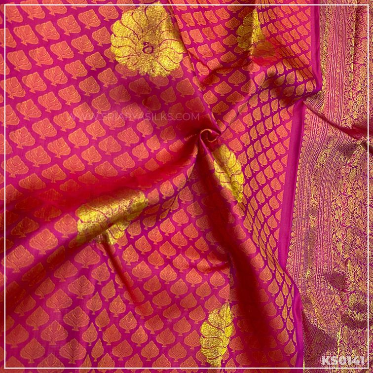 Pink brocade silk saree – Vastrabharana