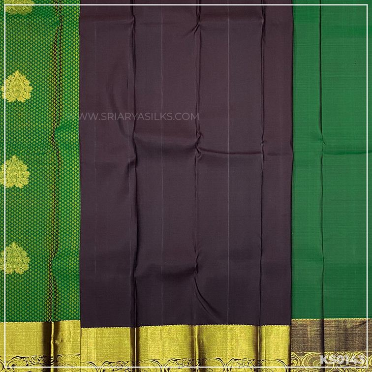 Green Snuf Kanchivaram Brocade Silk Saree from Sri Arya Silks, Chennai