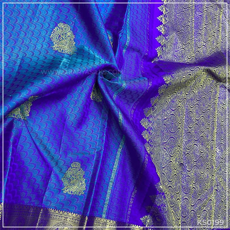 Cobalt Blue Kanchivaram Brocade Silk Saree from Sri Arya Silks, Chennai
