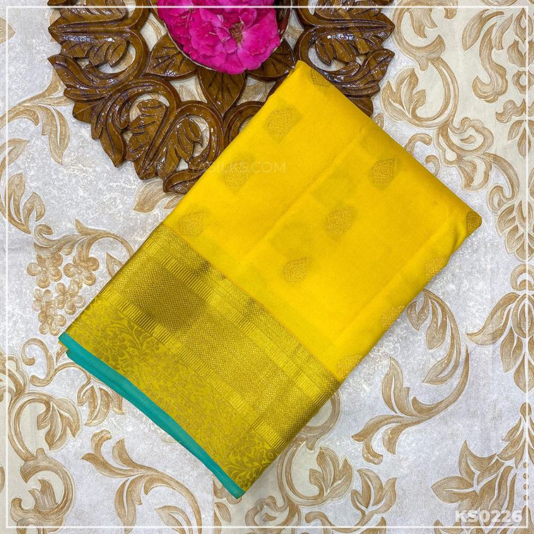 Lemon Yellow Copper Zari Woven Kanchivaram Silk Saree from Sri Arya Silks, Chennai