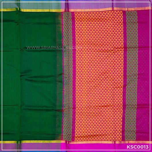 Green Threadwork Simple Silk Cotton Saree from Sri Arya Silks, Chennai