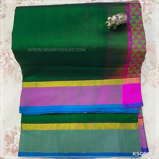 Green Threadwork Simple Silk Cotton Saree from Sri Arya Silks, Chennai