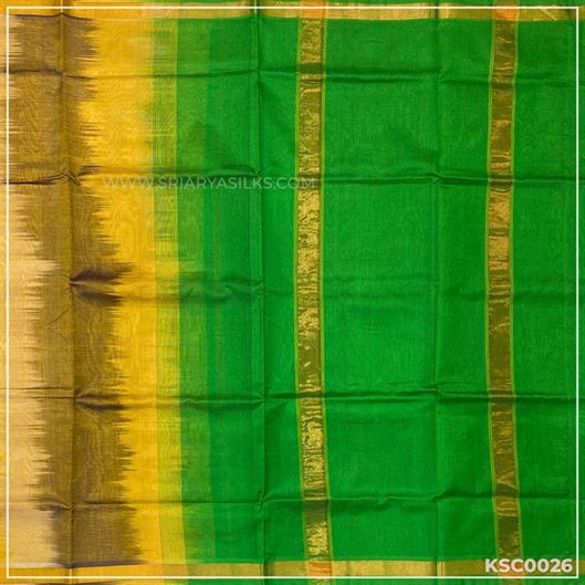 Ikkat Green Simple Silk Cotton Saree from Sri Arya Silks, Chennai