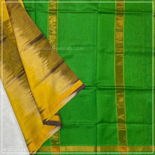 Ikkat Green Simple Silk Cotton Saree from Sri Arya Silks, Chennai