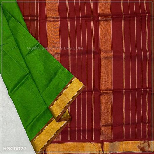 Green & Red Simple Silk Cotton Saree from Sri Arya Silks, Chennai