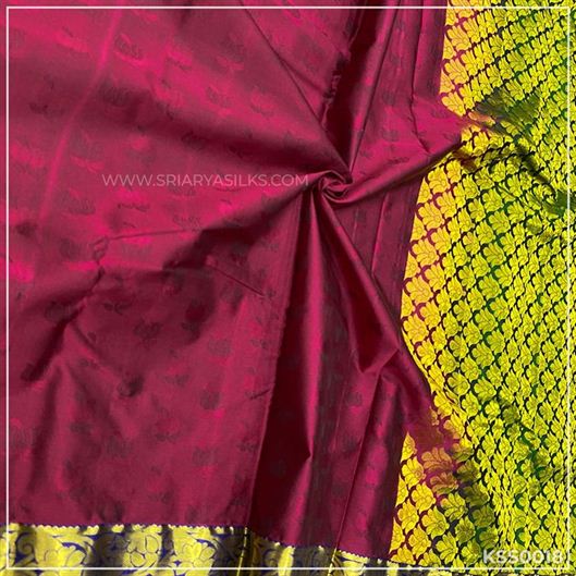 Maroon Kanchivaram Semi Silk Saree from Sri Arya Silks, Chennai