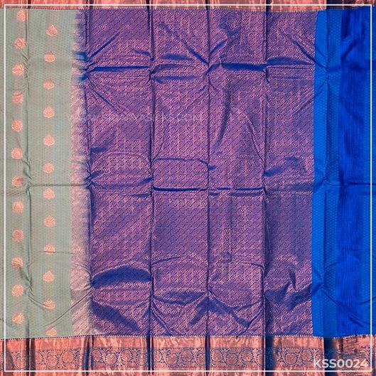 Grey Blue Kanchivaram Semi Silk Saree from Sri Arya Silks, Chennai