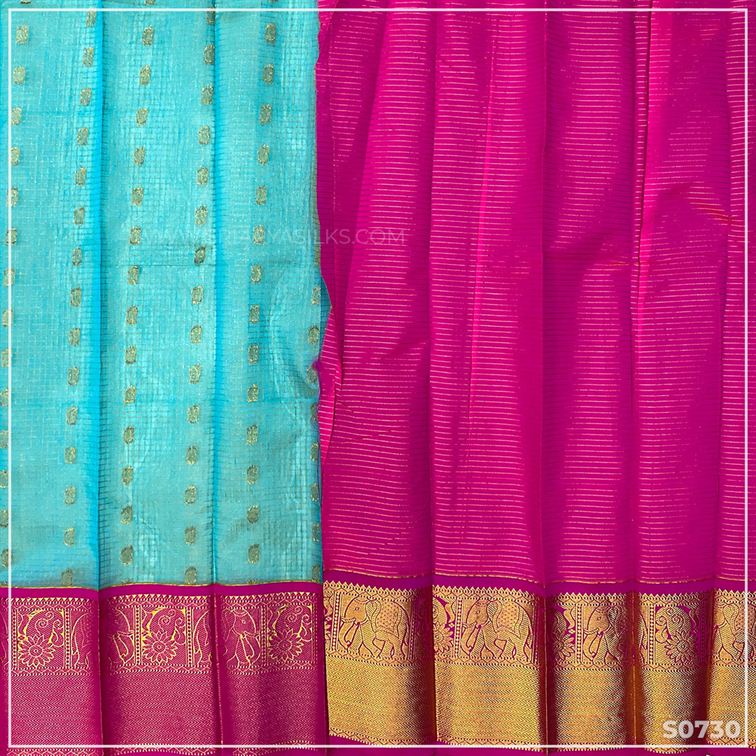 Sadanas Teal Green Semi Silk Cotton Saree from Sri Arya Silks, Chennai