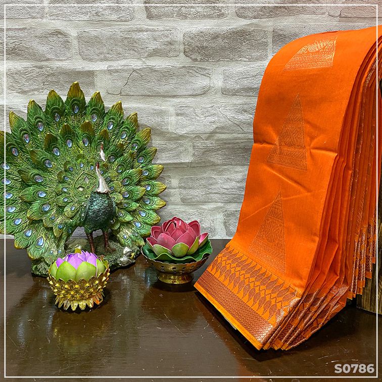 Sadanas Fanta Orange Semi Silk Cotton Saree from Sri Arya Silks, Chennai